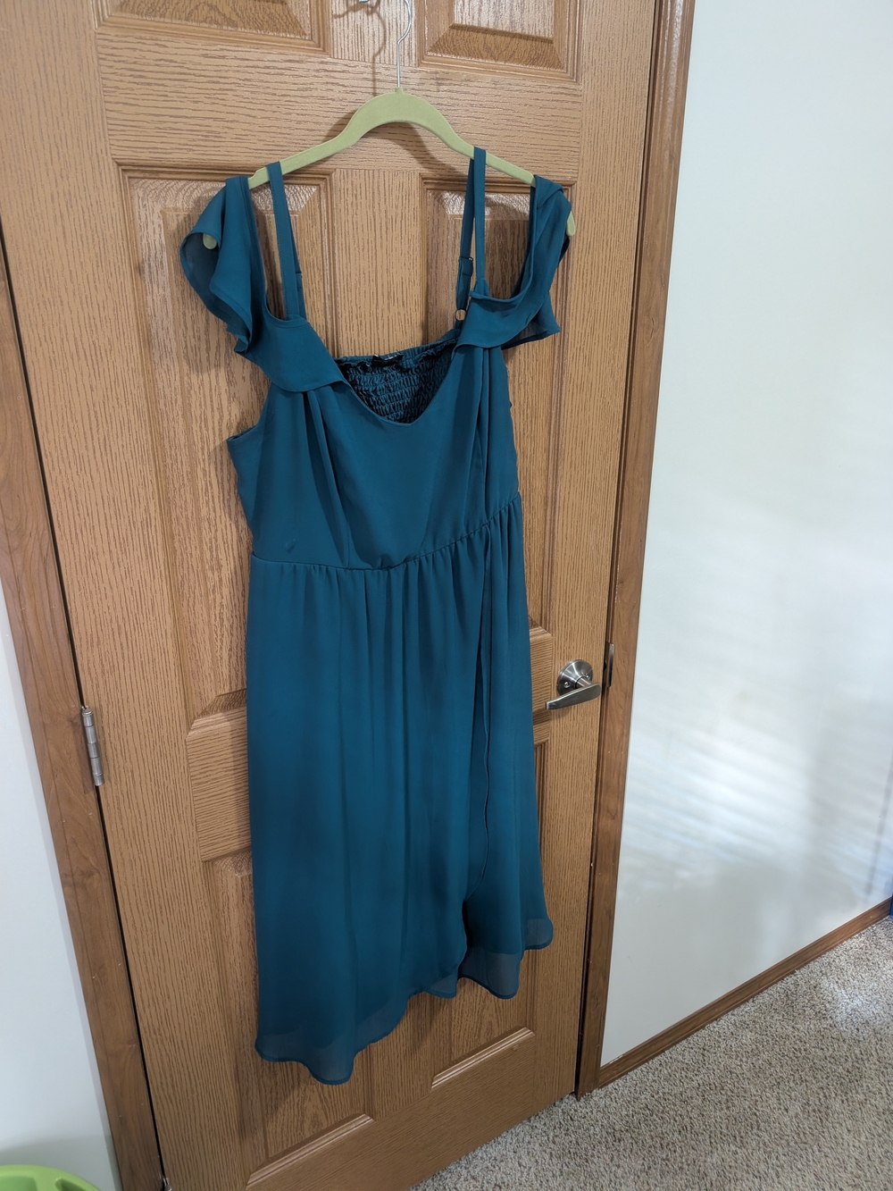 Sleeveless Teal Ruffle-Shoulder Women's Dress